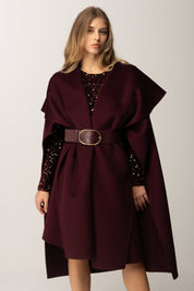 Elisabetta Franchi Mantella In Lana con Cintura Effetto Cocco CP67D56E2 MERLOT