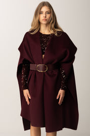 Elisabetta Franchi Mantella In Lana con Cintura Effetto Cocco CP67D56E2 MERLOT