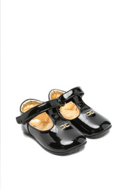 Elisabetta Franchi Bambina Mary Jane Culla In Vernice con Logo Ricamato BLACK