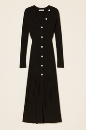 Twin-set Maxi Abito Cardigan In Misto Lana a Costine 252TT3400 NERO