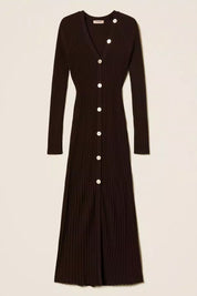 Twin-set Maxi Cardigan In Misto Lana a Costine 252TT3400 BLACK CHOCOLATE