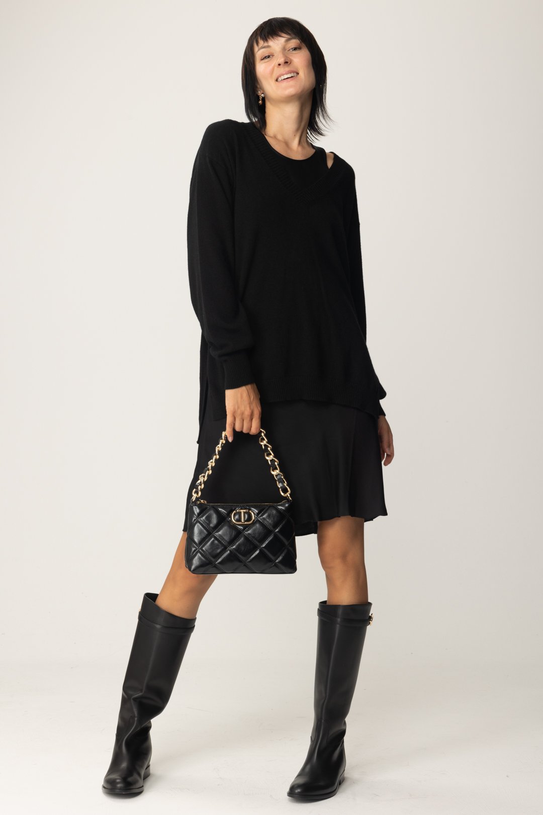 Twin-set Donna Maxi Maglia In Lana Mini Abito In Satin 232TP3211