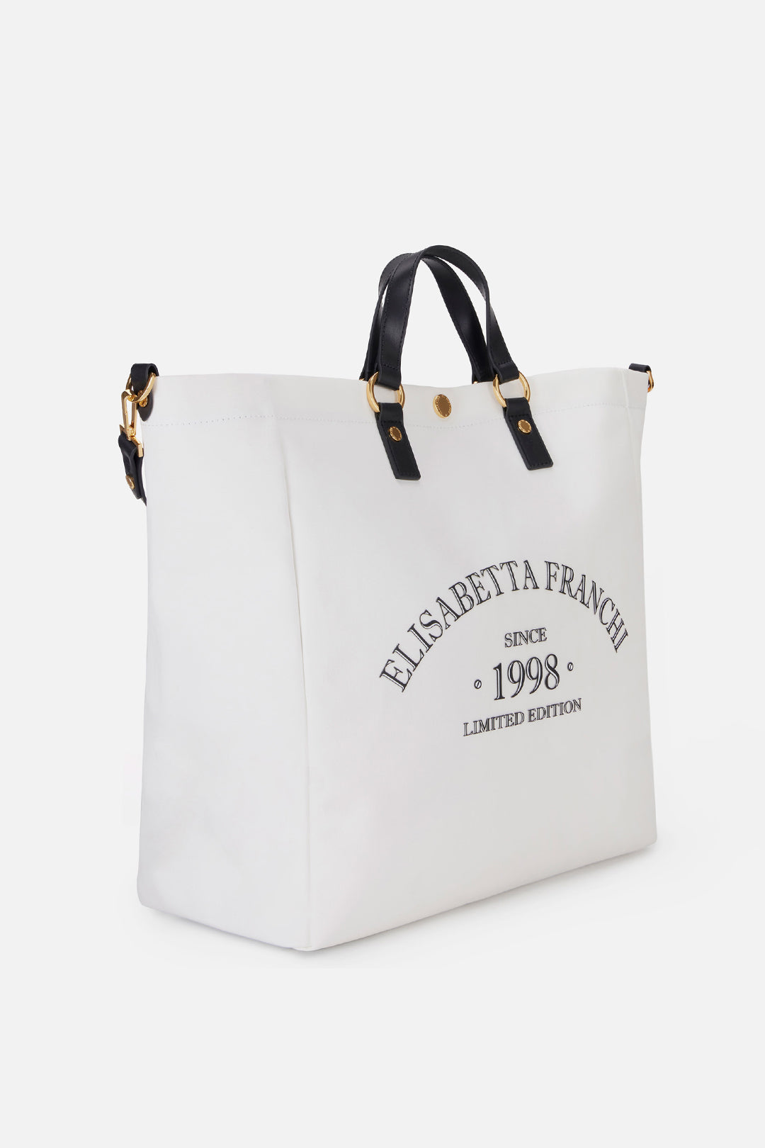 Elisabetta Franchi Maxi Tote In Tela con Lettering BS14A62E2 AVORIO/NERO