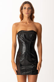 Elisabetta Franchi Mini Abiti a Fascia con Stampa Cocco AB81456E2 NERO