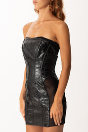 Elisabetta Franchi Mini Abiti a Fascia con Stampa Cocco AB81456E2 NERO