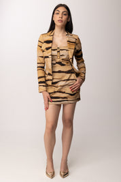 Elisabetta Franchi Mini Abiti Aderente con Stampa Tigre AB95962E2 CAMMELLO