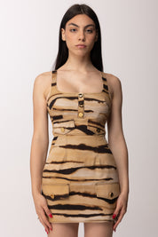 Elisabetta Franchi Mini Abiti Aderente con Stampa Tigre AB95962E2 CAMMELLO