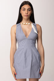 Elisabetta Franchi Mini Abito a Righe con Foulard Gioiello AB95762E2 OXFORD
