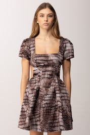 Elisabetta Franchi Mini Abito a Ruota In Duchesse con Stampa Alligatore AB89561E2 CACAO