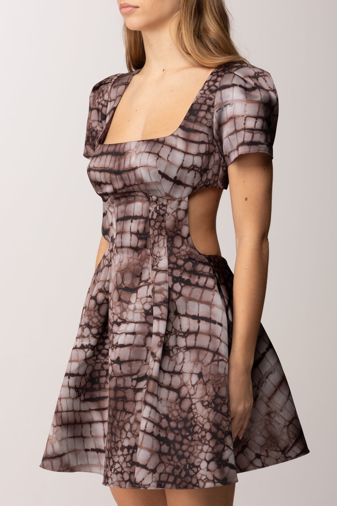 Elisabetta Franchi Mini Abito a Ruota In Duchesse con Stampa Alligatore AB89561E2 CACAO