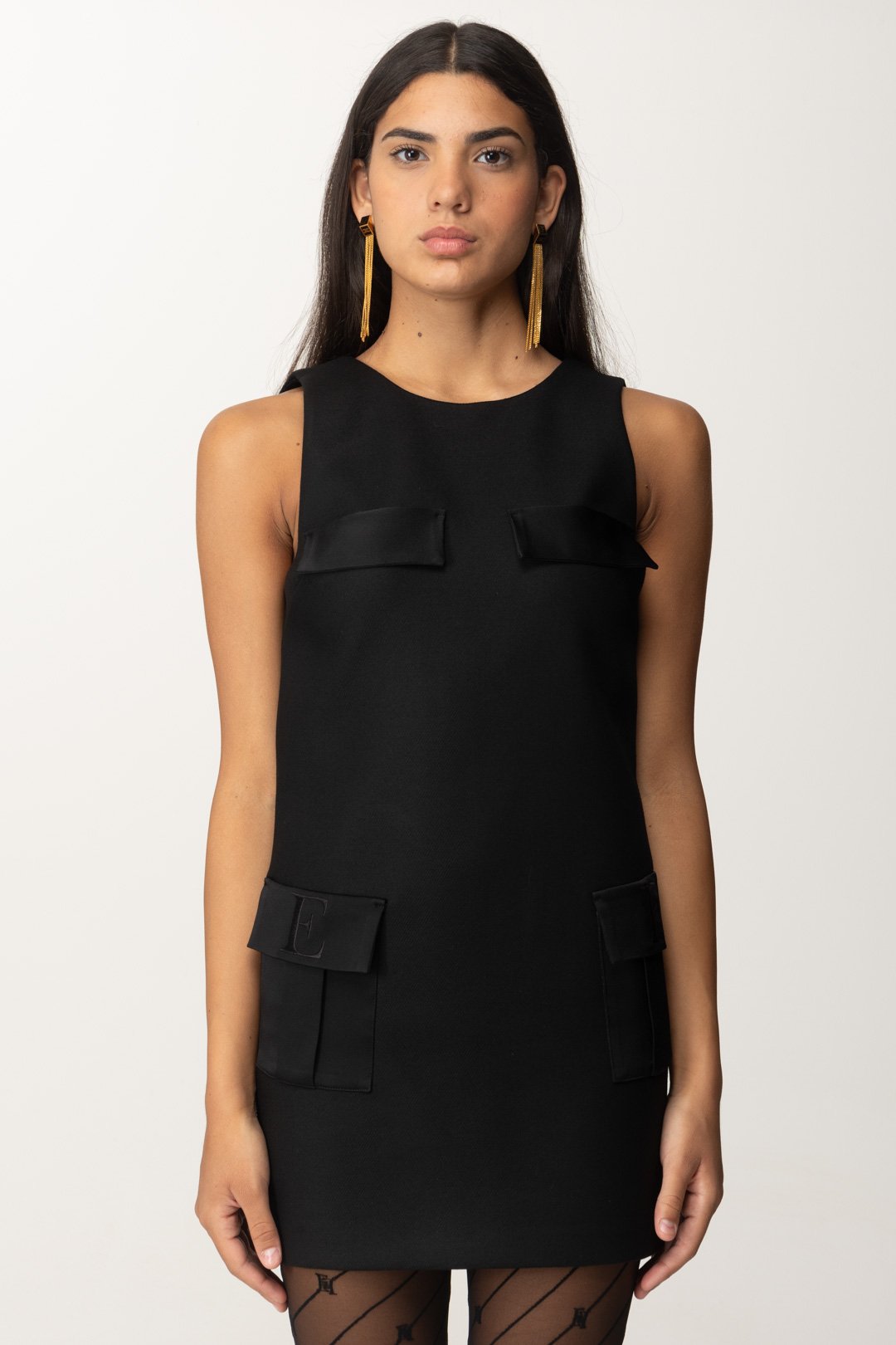 Elisabetta Franchi Mini Abito a Sacchetto con Tasconi AB65846E2 NERO