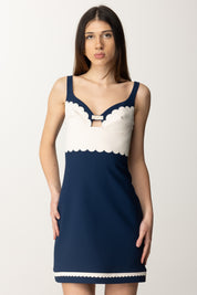 Elisabetta Franchi Mini Abito Bicolor con Smerlature AB70352E2 OLTREMARE/BURRO