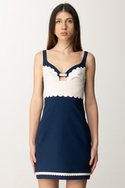 Elisabetta Franchi Mini Abito Bicolor con Smerlature AB70352E2 OLTREMARE/BURRO