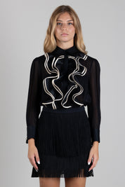Elisabetta Franchi Mini Abito Bicolore con Ruches e Frange AAAB02267E2 NERO/BURRO