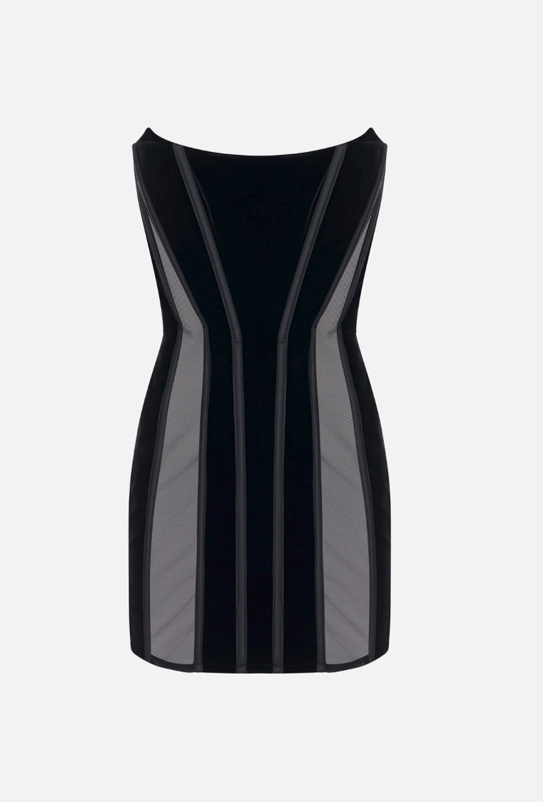 Elisabetta Franchi Mini Abito Bustier In Velluto con Inserti In Tulle AB02167E2 NERO