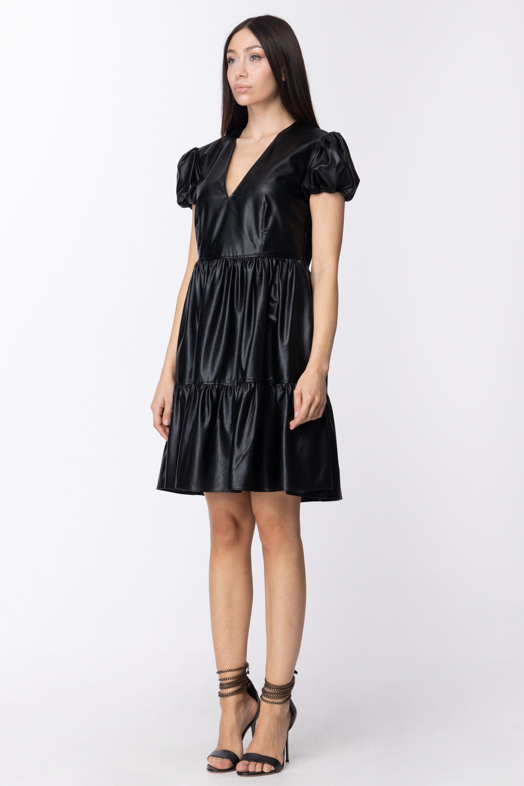 Twin-set Mini Abito con Balze In Tessuto Spalmato 211TT2027 NERO