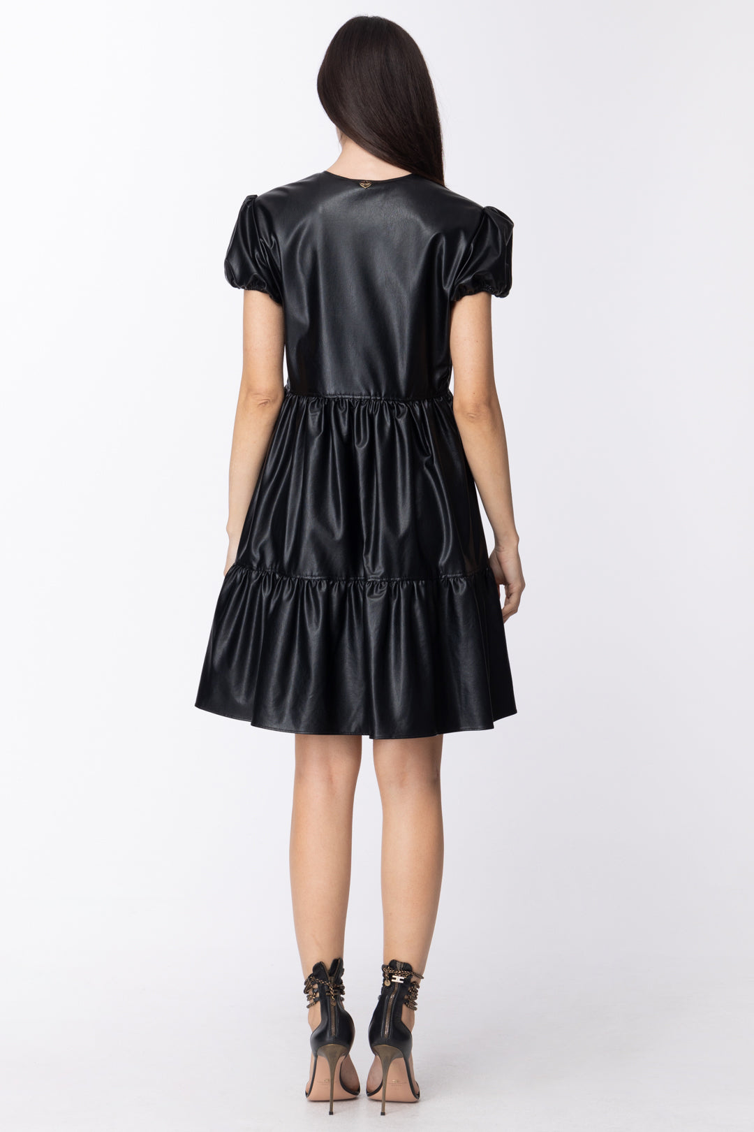 Twin-set Mini Abito con Balze In Tessuto Spalmato 211TT2027 NERO