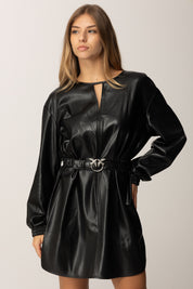 Pinko Mini Abito con Cintura In Tessuto Spalmato NERO LIMOUSINE