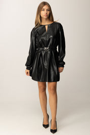 Pinko Mini Abito con Cintura In Tessuto Spalmato NERO LIMOUSINE