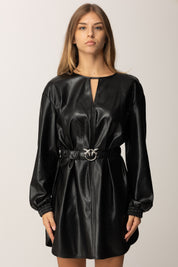 Pinko Mini Abito con Cintura In Tessuto Spalmato NERO LIMOUSINE