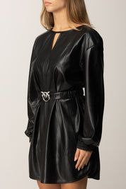 Pinko Mini Abito con Cintura In Tessuto Spalmato NERO LIMOUSINE