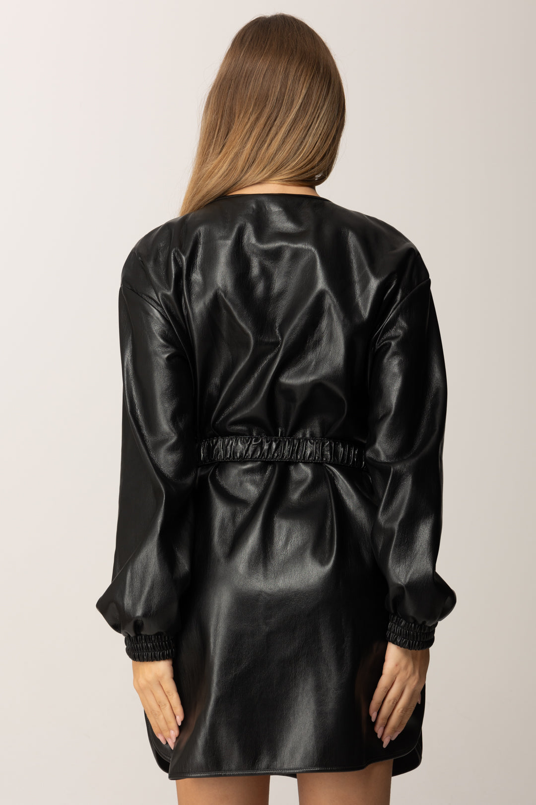 Pinko Mini Abito con Cintura In Tessuto Spalmato NERO LIMOUSINE