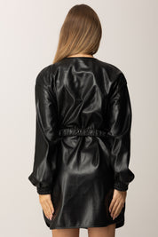 Pinko Mini Abito con Cintura In Tessuto Spalmato NERO LIMOUSINE