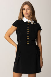 Elisabetta Franchi Mini Abito con Criss-cross e Ganci Gioiello AB89957E2 NERO/BIANCO