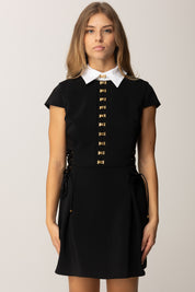 Elisabetta Franchi Mini Abito con Criss-cross e Ganci Gioiello AB89957E2 NERO/BIANCO