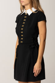Elisabetta Franchi Mini Abito con Criss-cross e Ganci Gioiello AB89957E2 NERO/BIANCO