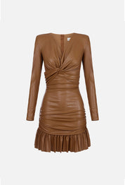 Elisabetta Franchi Mini Abito con Drappeggio e Balza Effetto Pelle AB98966E2 SIGARO