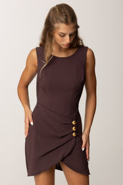 Elisabetta Franchi Mini Abito con Drappeggio e Bottoni Gioiello AB79856E2 MERLOT