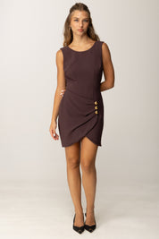 Elisabetta Franchi Mini Abito con Drappeggio e Bottoni Gioiello AB79856E2 MERLOT