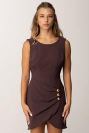 Elisabetta Franchi Mini Abito con Drappeggio e Bottoni Gioiello AB79856E2 MERLOT