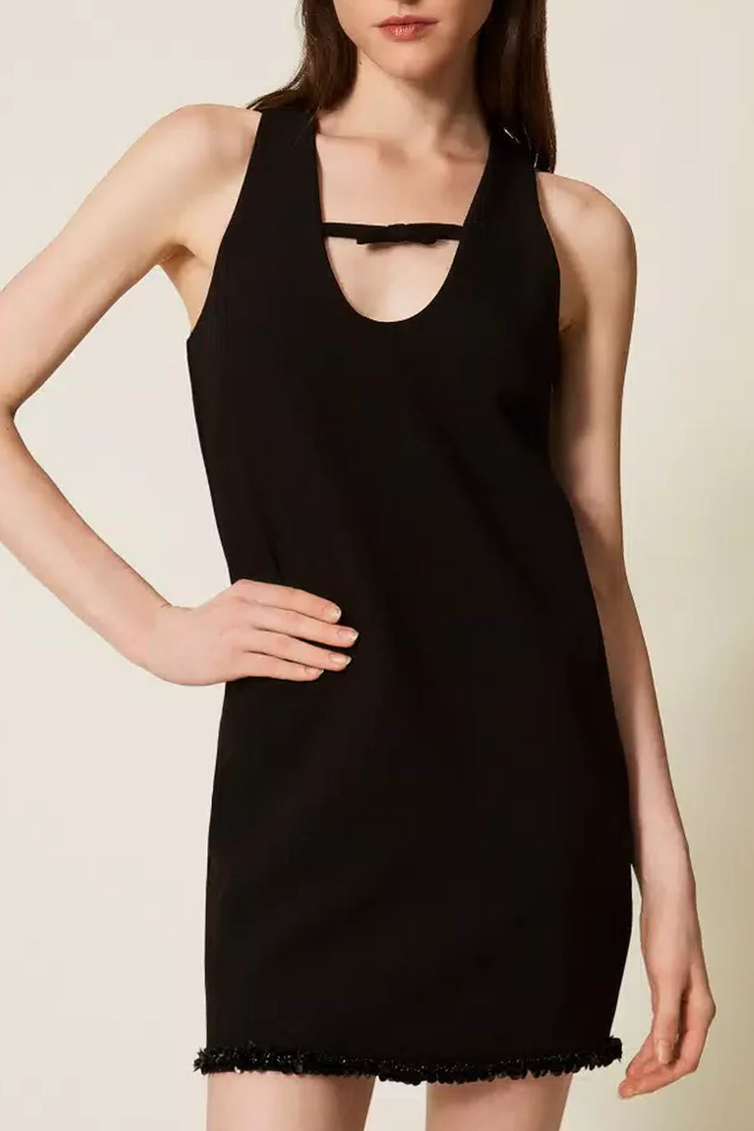 Twin-set Mini Abito con Fiocco e Orlo In Paillettes 252TT2231 NERO