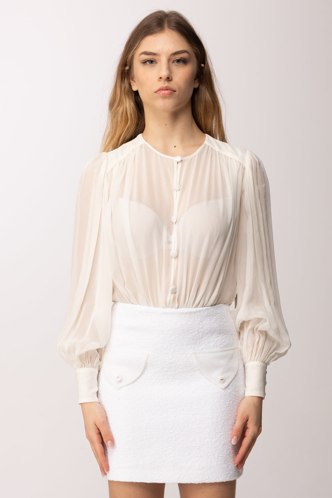Elisabetta Franchi Mini Abito con Gonna In Bouclé AB95262E2 AVORIO