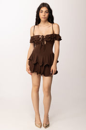 Khloe Femme Mini Abito con Ruches e Balze 6023 CACAO