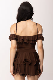 Khloe Femme Mini Abito con Ruches e Balze 6023 CACAO