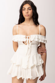 Khloe Femme Mini Abito con Ruches e Balze 6023 WHITE