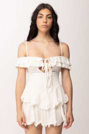 Khloe Femme Mini Abito con Ruches e Balze 6023 WHITE