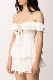 Khloe Femme Mini Abito con Ruches e Balze 6023 WHITE