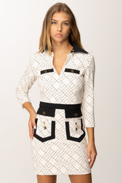 Elisabetta Franchi Mini Abito con Stampa e Color Block ABS0156E2 MILK/NERO