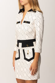Elisabetta Franchi Mini Abito con Stampa e Color Block ABS0156E2 MILK/NERO
