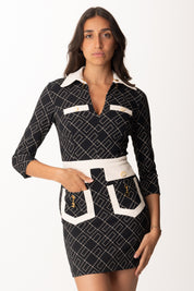 Elisabetta Franchi Mini Abito con Stampa e Color Block ABS0156E2 NERO/MILK