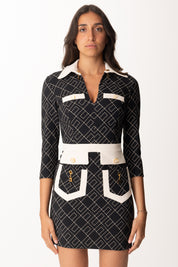 Elisabetta Franchi Mini Abito con Stampa e Color Block ABS0156E2 NERO/MILK