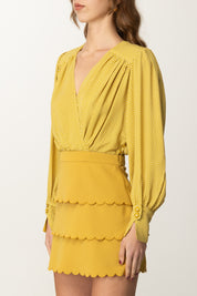 Elisabetta Franchi Mini Abito con Top Pois e Gonna Smerlata AB85652E2 CURRY/BURRO