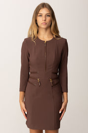 Elisabetta Franchi Mini Abito Doppio Crepe con Zip e Inserti Ecopelle AB82356E2 COFFEE