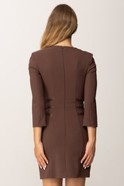 Elisabetta Franchi Mini Abito Doppio Crepe con Zip e Inserti Ecopelle AB82356E2 COFFEE