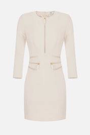 Elisabetta Franchi Mini Abito Doppio Crepe con Zip e Inserti Ecopelle AB82356E2 MILK