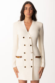 Elisabetta Franchi Mini Abito Doppiopettp In Maglia con Dettagli Gioiello AM04S56E2 MILK
